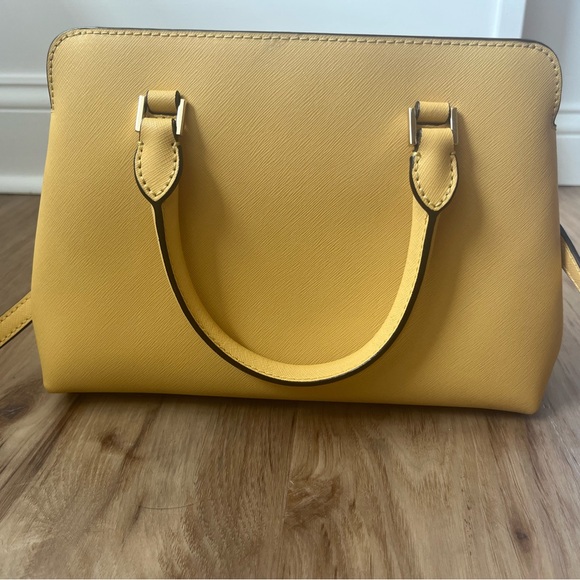 Michael Kors Idina Small Satchel Bag Saffiano Leather Powder Dusty Daisy Yellow - Picture 2 of 8